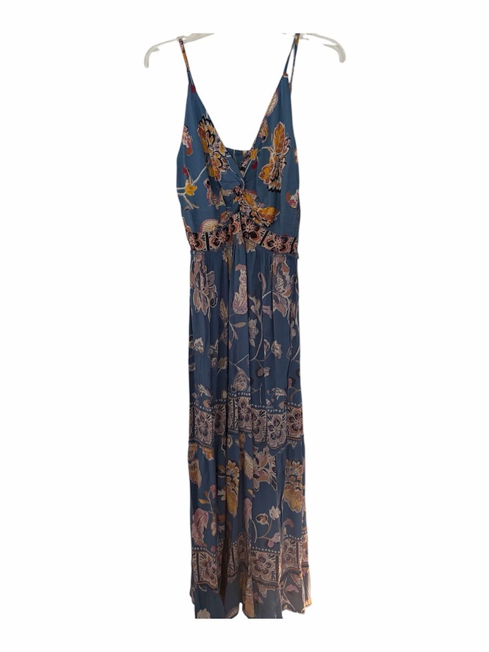 Blue Floral Maxi Dress with Spaghetti Straps